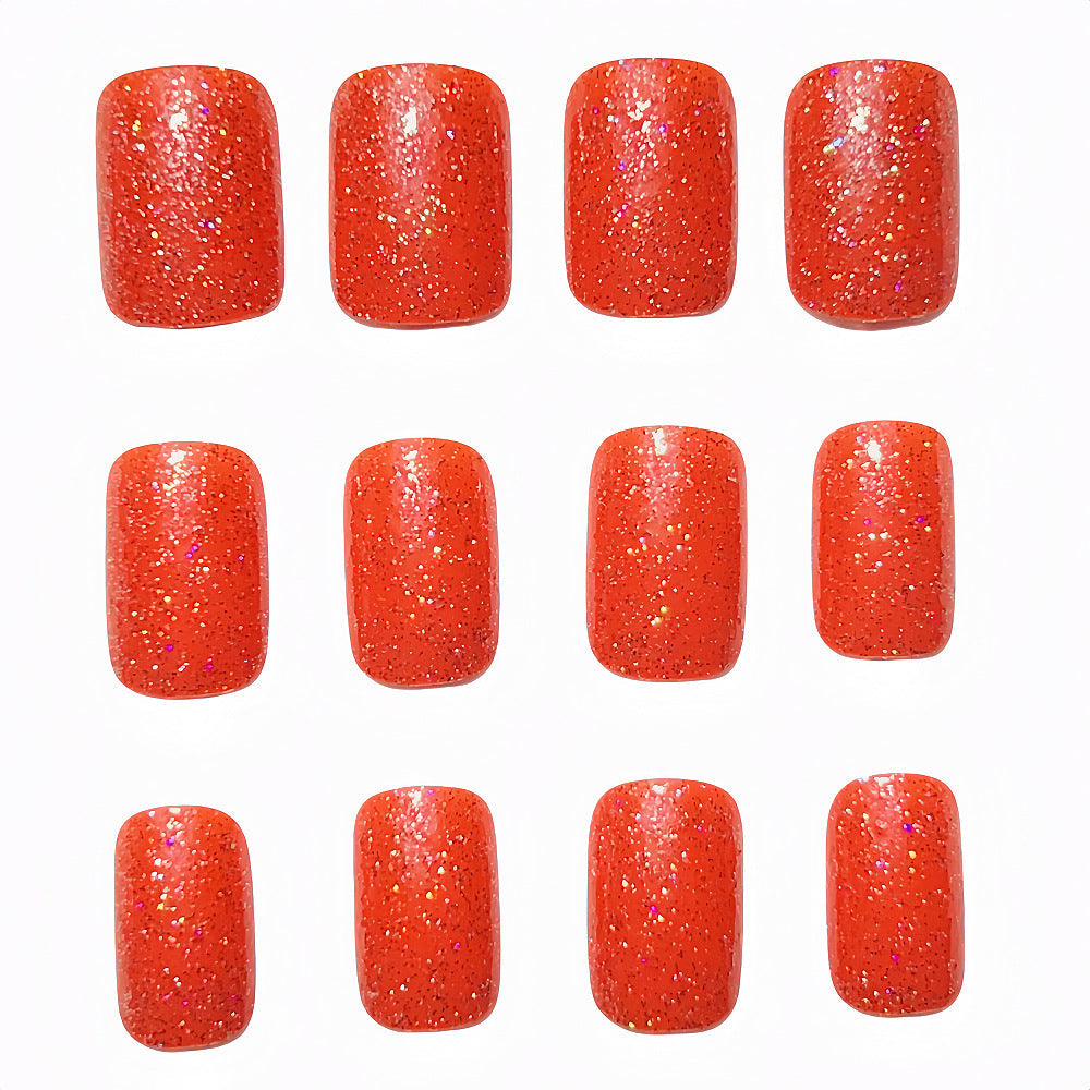 Glam Chic Red Shimmer Press-On Nails – Square Gradient Glitter Acrylic Nails Set