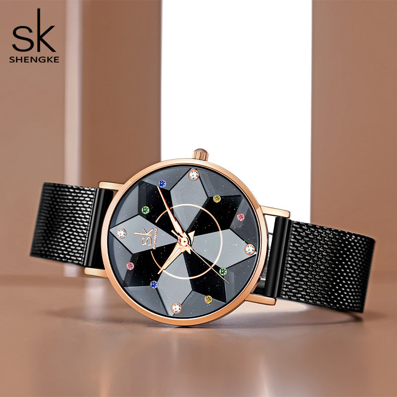 SK Women’s Quartz Watch – Geometric Hexagram Design, Waterproof Leisure Wristwatch