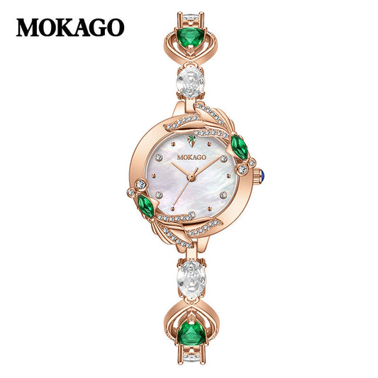 MOKAGO Women’s Quartz Watch – Crystal Jewelry Bracelet, Waterproof Fashion Watch