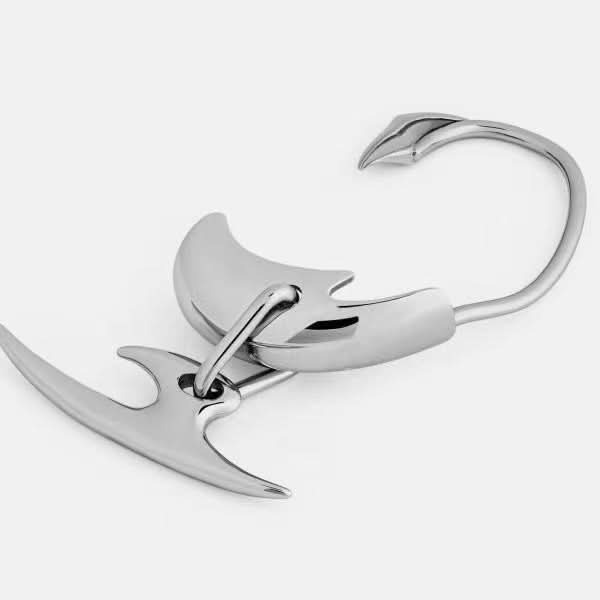 Silver Cyberpunk Hoop Earrings, Geometric Dagger Clip