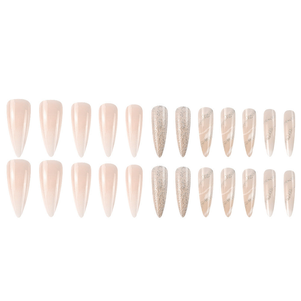 Glam Glitter Stiletto Press-On Nails – Long Pink & White Acrylic with Marble Gradient