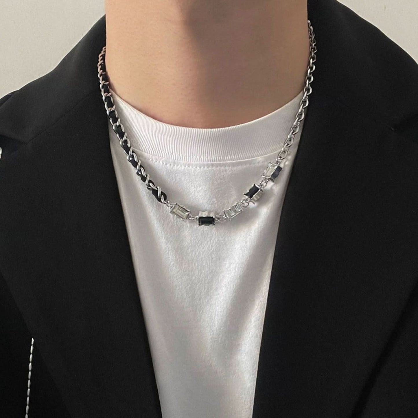 Men's Black and White Zircon Necklace – Hip-Hop Clavicle Chain