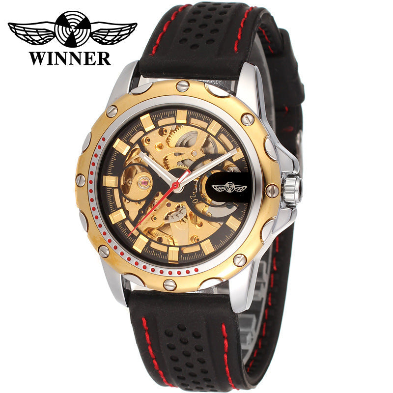 T-Winner Men’s Hollow Automatic Mechanical Watch – Casual Silicone Strap Timepiece
