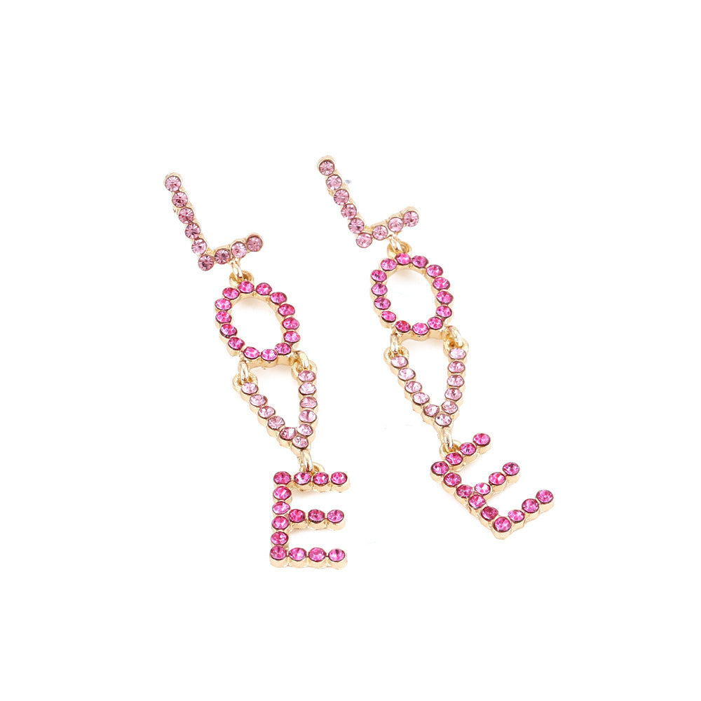 LOVE Letter Earrings – Alloy Full Diamond Statement Jewelry for Women