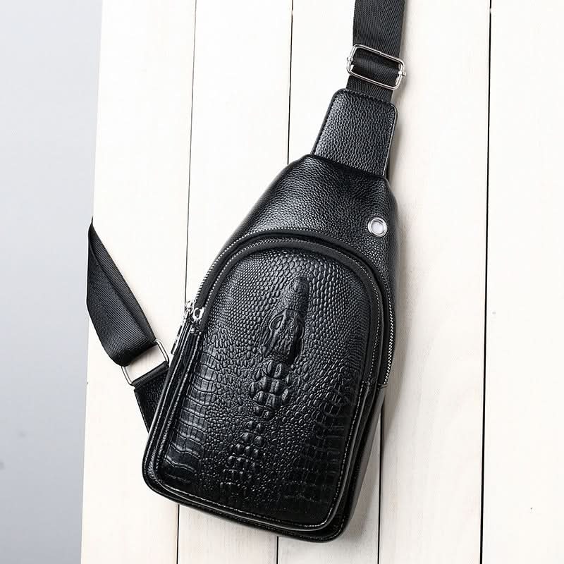 Men’s Stylish Crocodile Pattern Chest Bag – PU Leather Sling Bag, Wear-Resistant