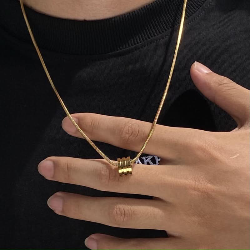 Men's Gold Titanium Steel Snake Bone Pendant Necklace