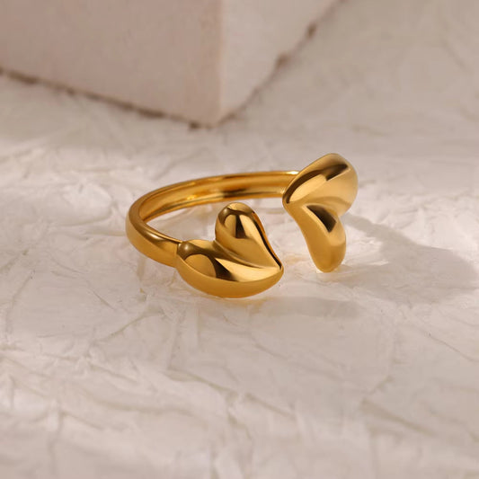 Golden Heart Adjustable Ring – Minimalist Gold Stainless Steel Jewelry for Women