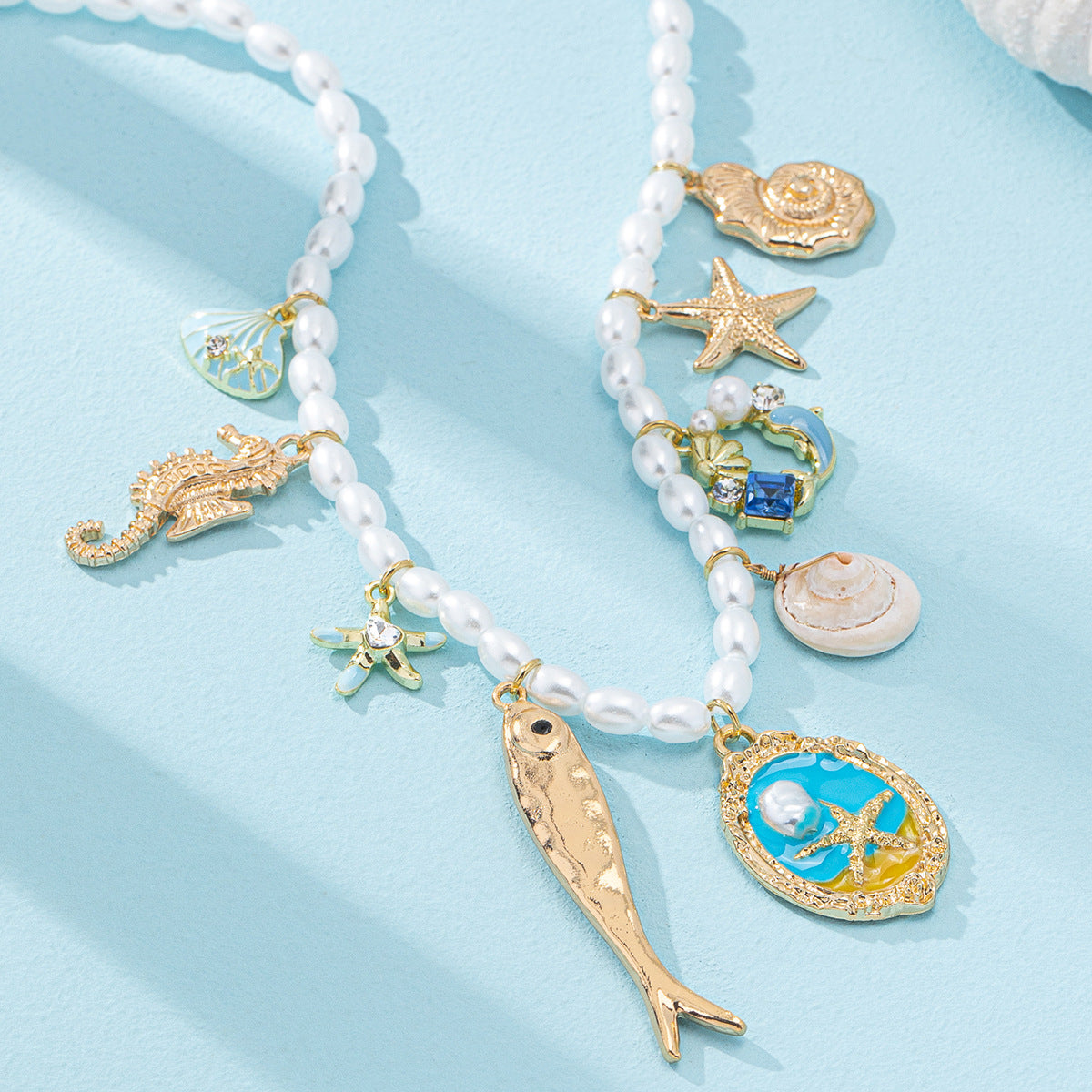 Bohemian Ocean Beaded Necklace – Shell & Starfish Pendant Jewelry for Women