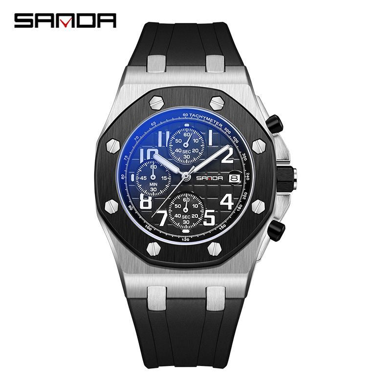 Sanda Men’s Sports Quartz Watch – Luminous Three-Eye Chronograph with Calendar