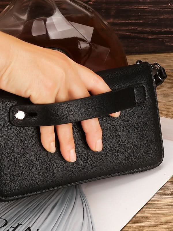 Men's PU Leather Wallet Clutch – Phone Bag with Zipper Closure