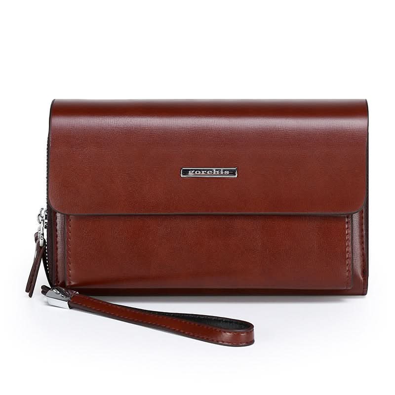 Men’s PU Leather Business Handbag – Double Zipper Wallet & Travel Clutch