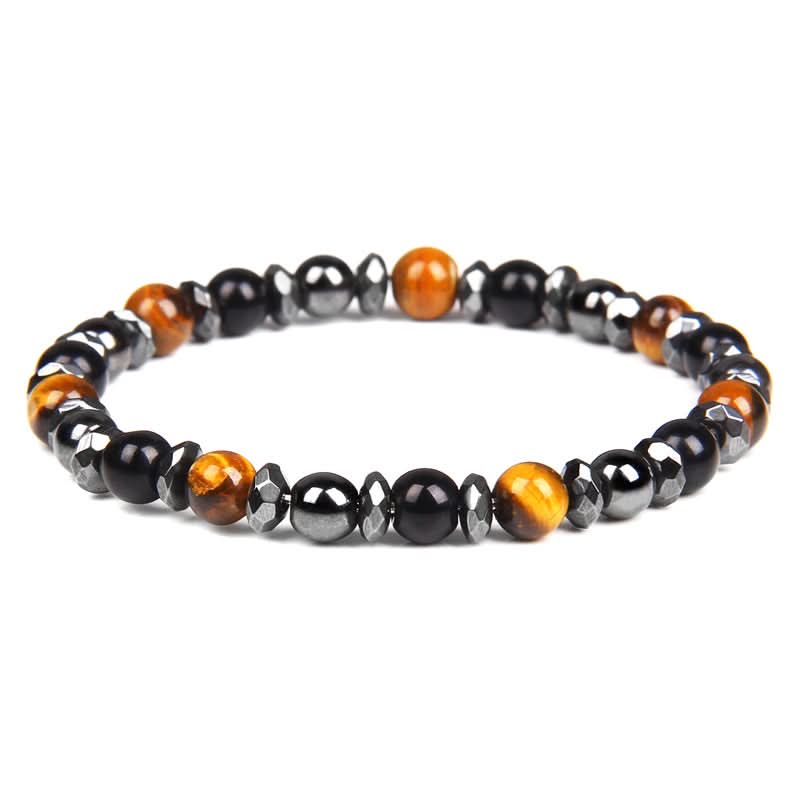 Men’s Tiger Eye & Black Agate Bracelet – Natural Stone Beaded Bracelet