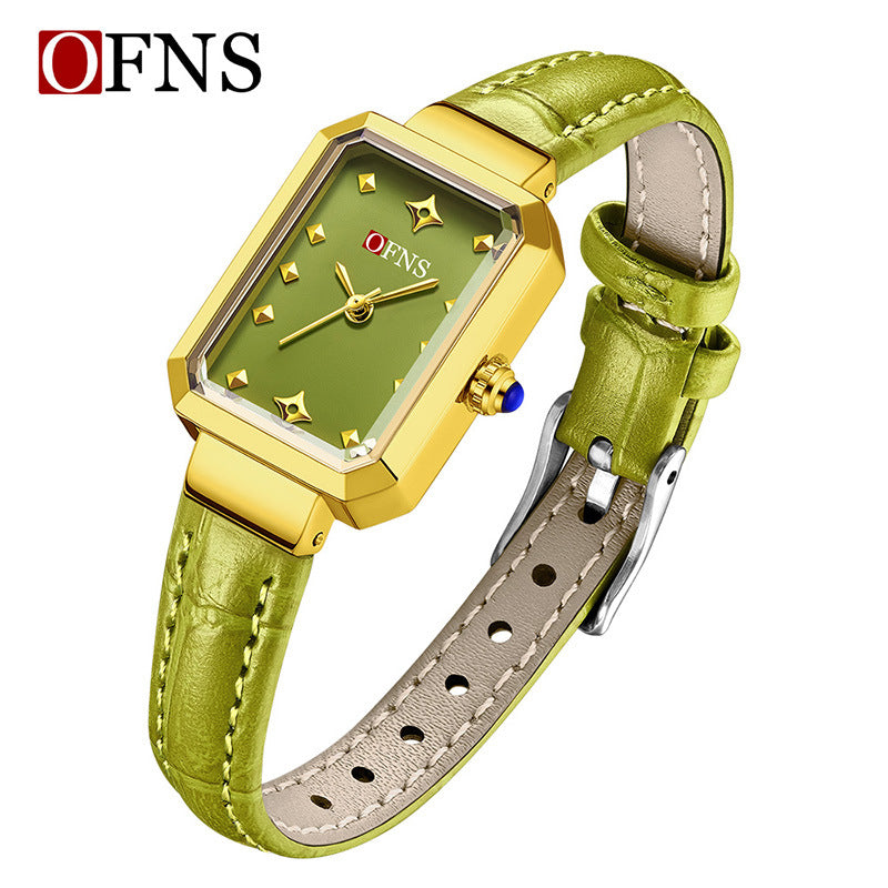 OFNS Women’s Quartz Watch – Retro Rectangular Dial, Leather Strap Fashion Wristwatch