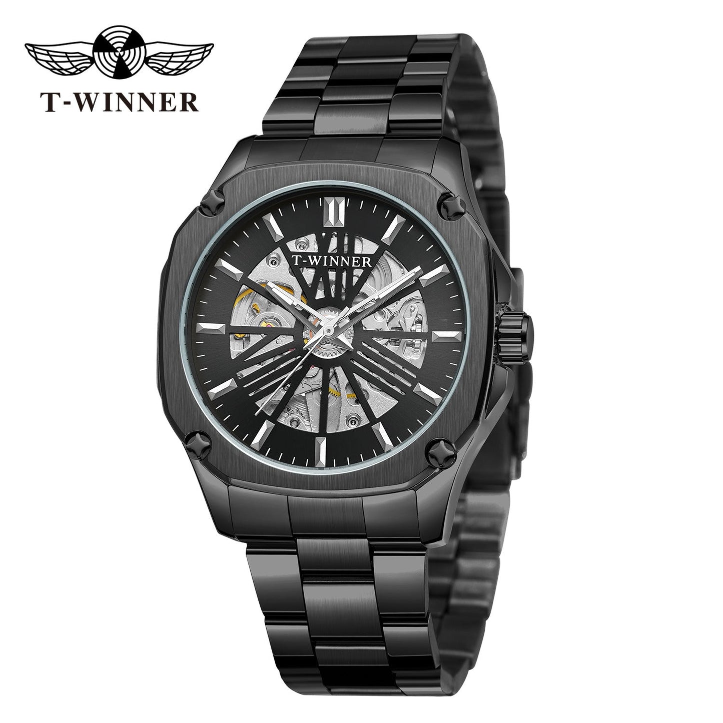T-Winner Men’s Square Skeleton Automatic Mechanical Watch – Luminous Dial