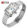 OFNS Women’s Square Quartz Watch – Elegant Roman Dial, Stainless Steel Strap