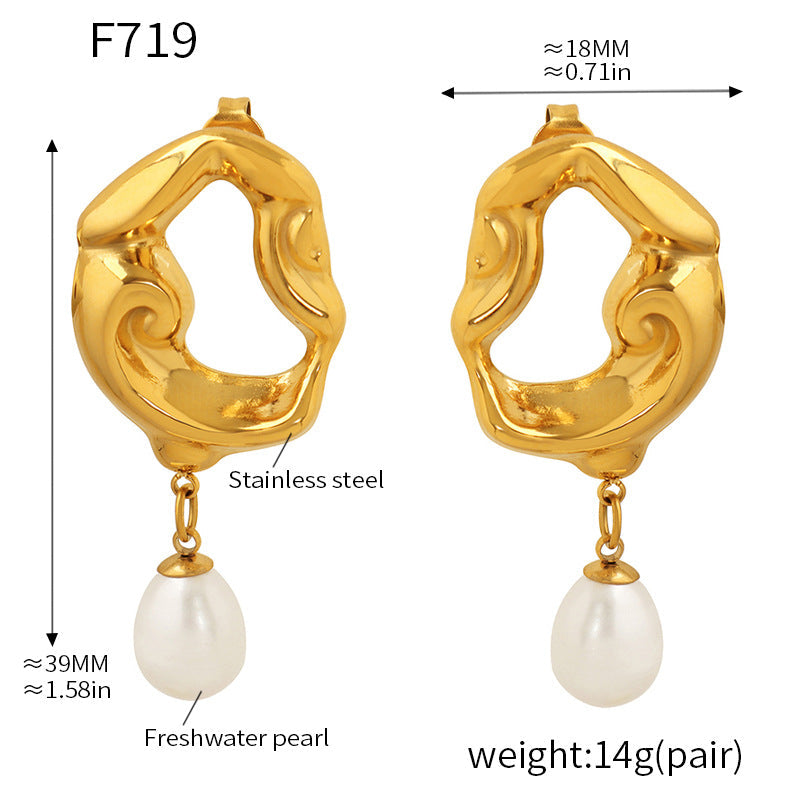 Baroque Chic Pearl Dangle Earrings – Irregular Hollow Design Jewelry