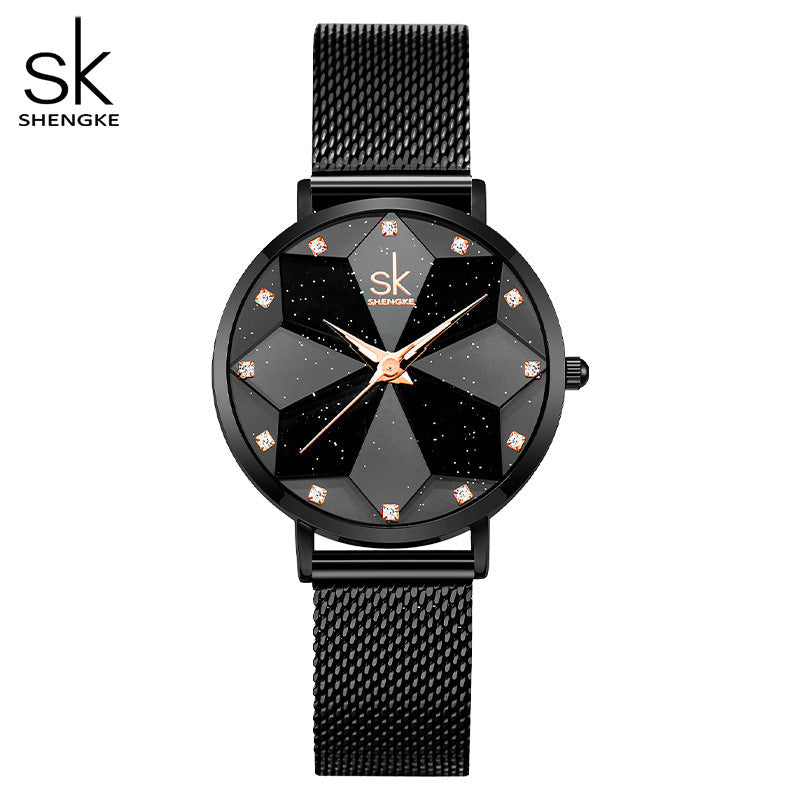 SK Women’s Quartz Watch – Geometric Hexagram Design, Waterproof Leisure Wristwatch