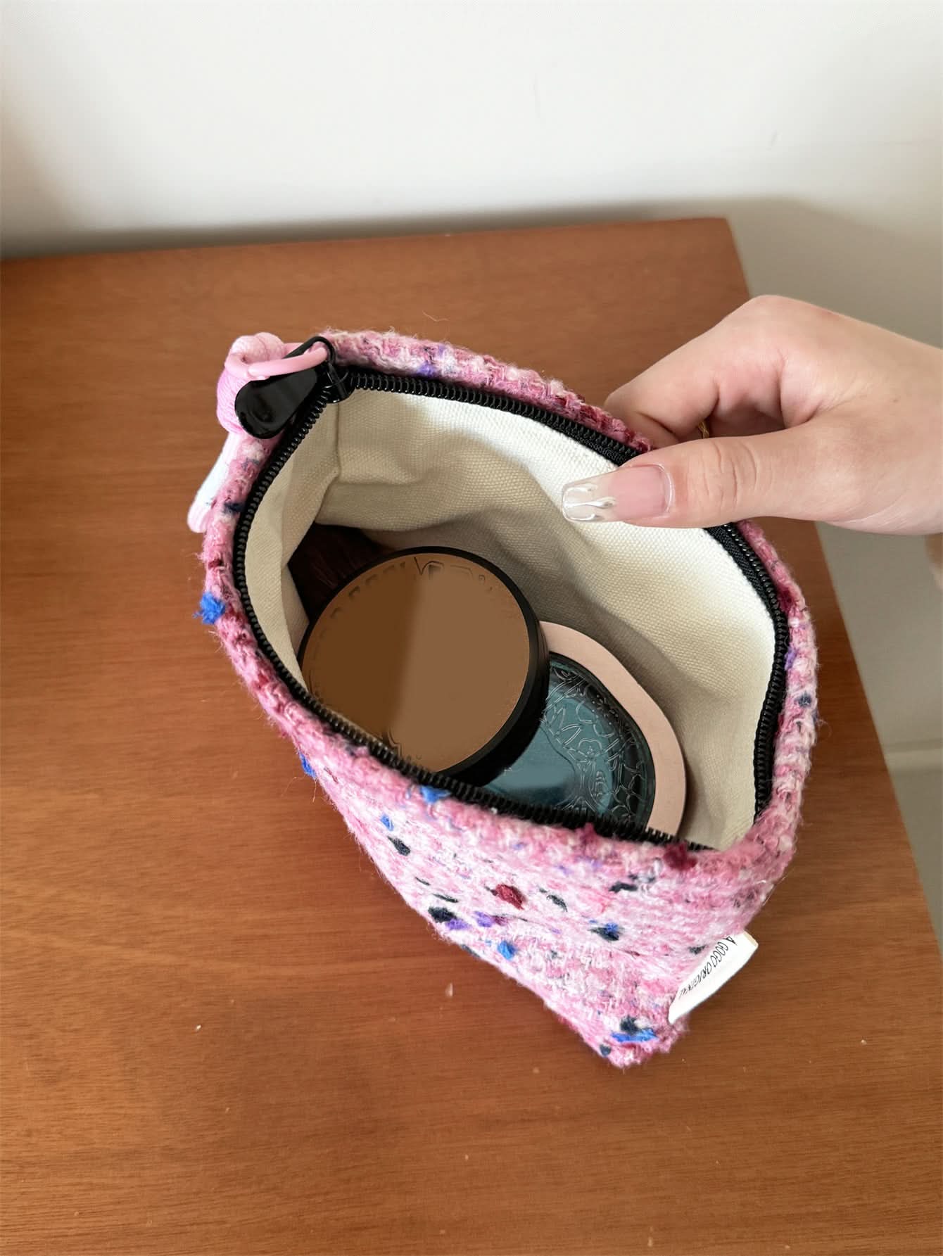 Woolen Chanel-Inspired Cosmetic Bag – Portable Organizer for Women
