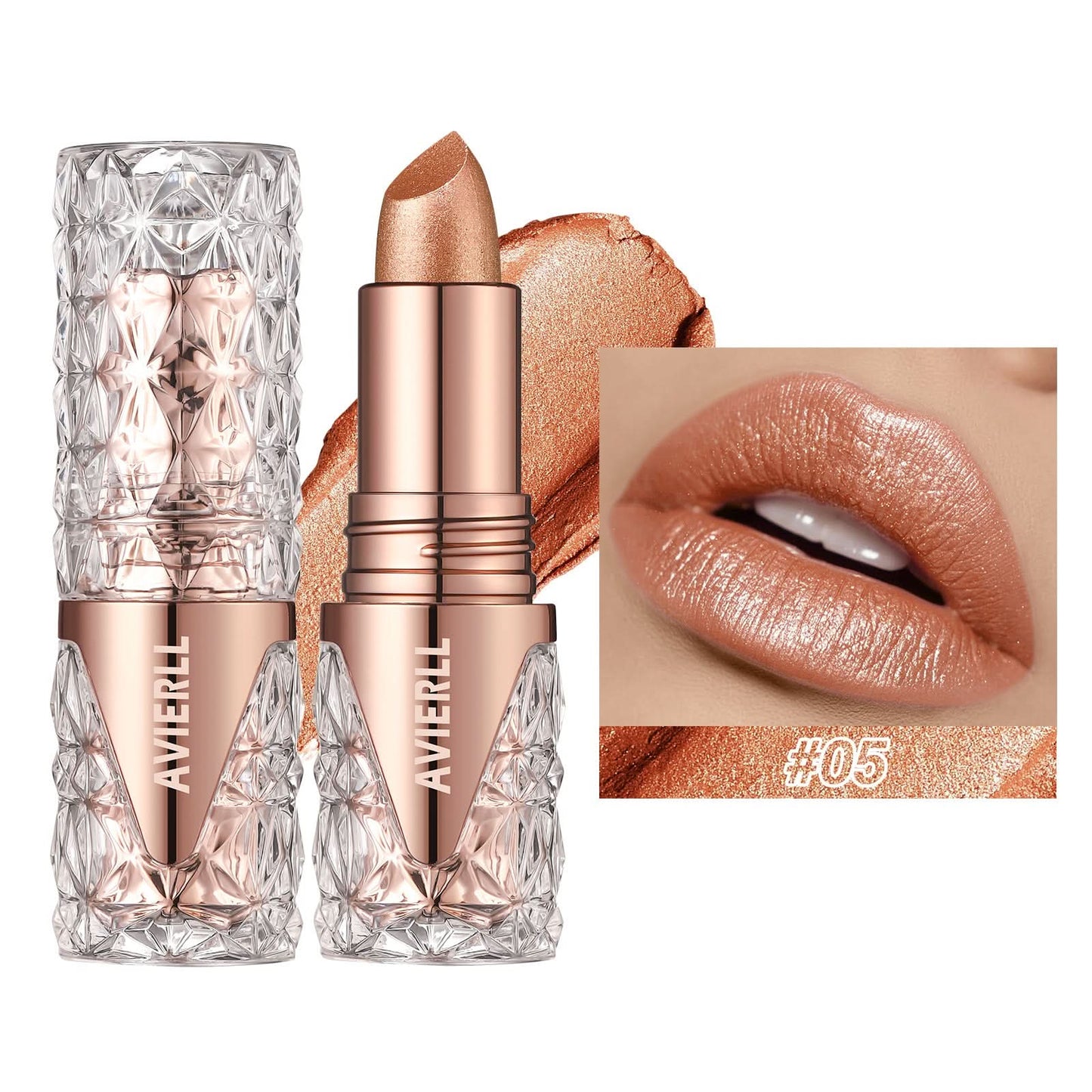 AVIERLL Glitter Lipstick – Long-Lasting, Waterproof, High-Shine Pearlescent Lip Color