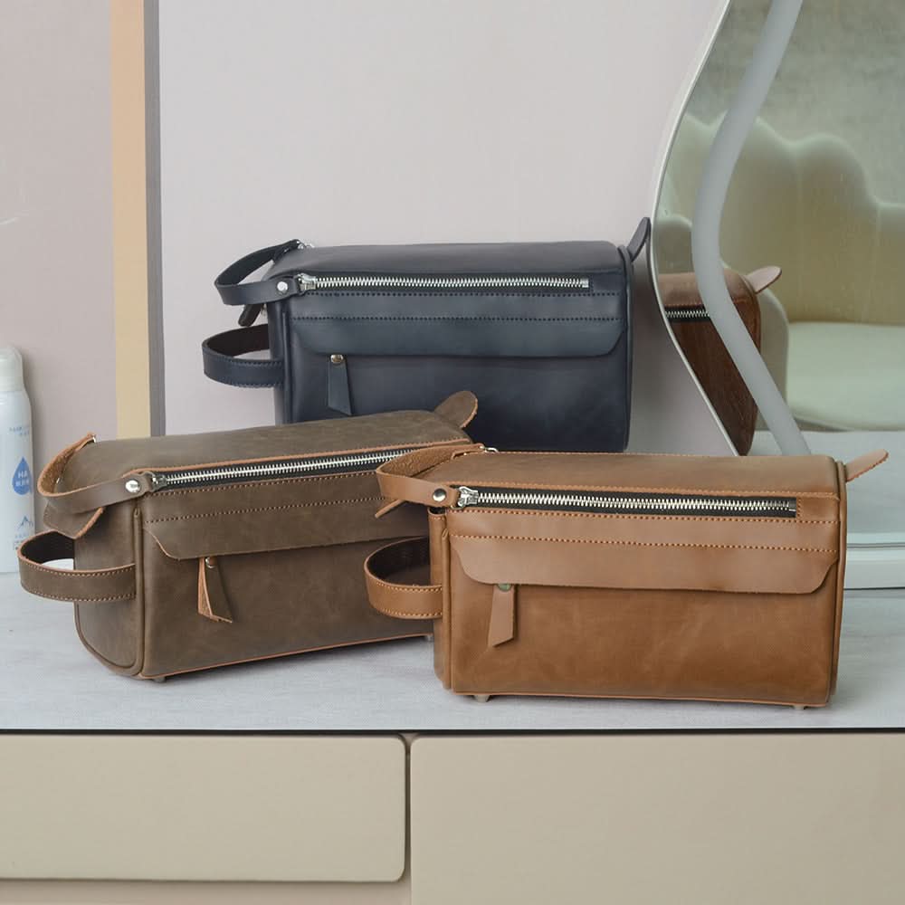 Retro Men's PU Leather Wash Bag - Waterproof Clutch Organizer