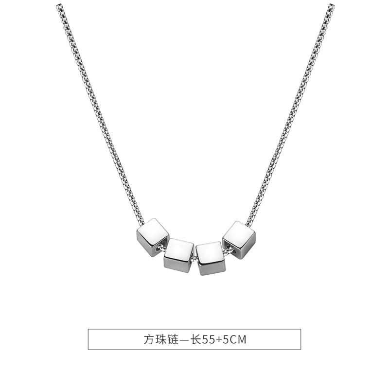 Men’s Titanium Steel Cube Pendant Necklace – Minimalist Clavicle Chain