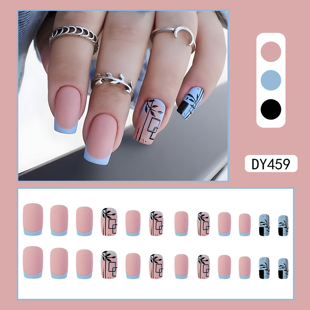 Chic French Press-On Nails – Frosted Medium Square Acrylic in Pink & Blue