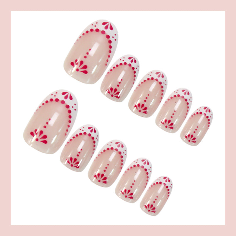 Pink Nude Bohemian Press-On Nails – Almond Acrylic Medium Abstract Floral Set