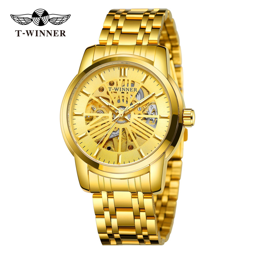 T-Winner Men’s Round Skeleton Automatic Mechanical Watch – 30M Water Resistant
