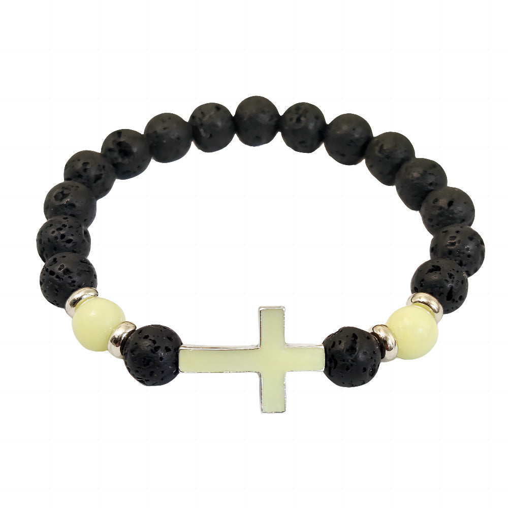 Luminous Cross Bracelet – Volcanic Stone Beaded Jewelry, Ethnic Retro Style