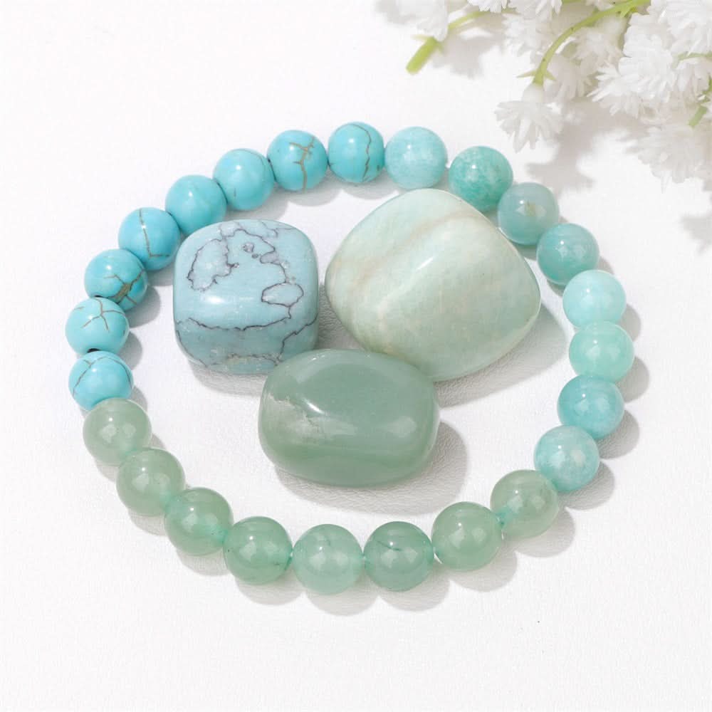 Unisex Boho Natural Stone Bracelet Set – Raw Agate & Volcanic Beads