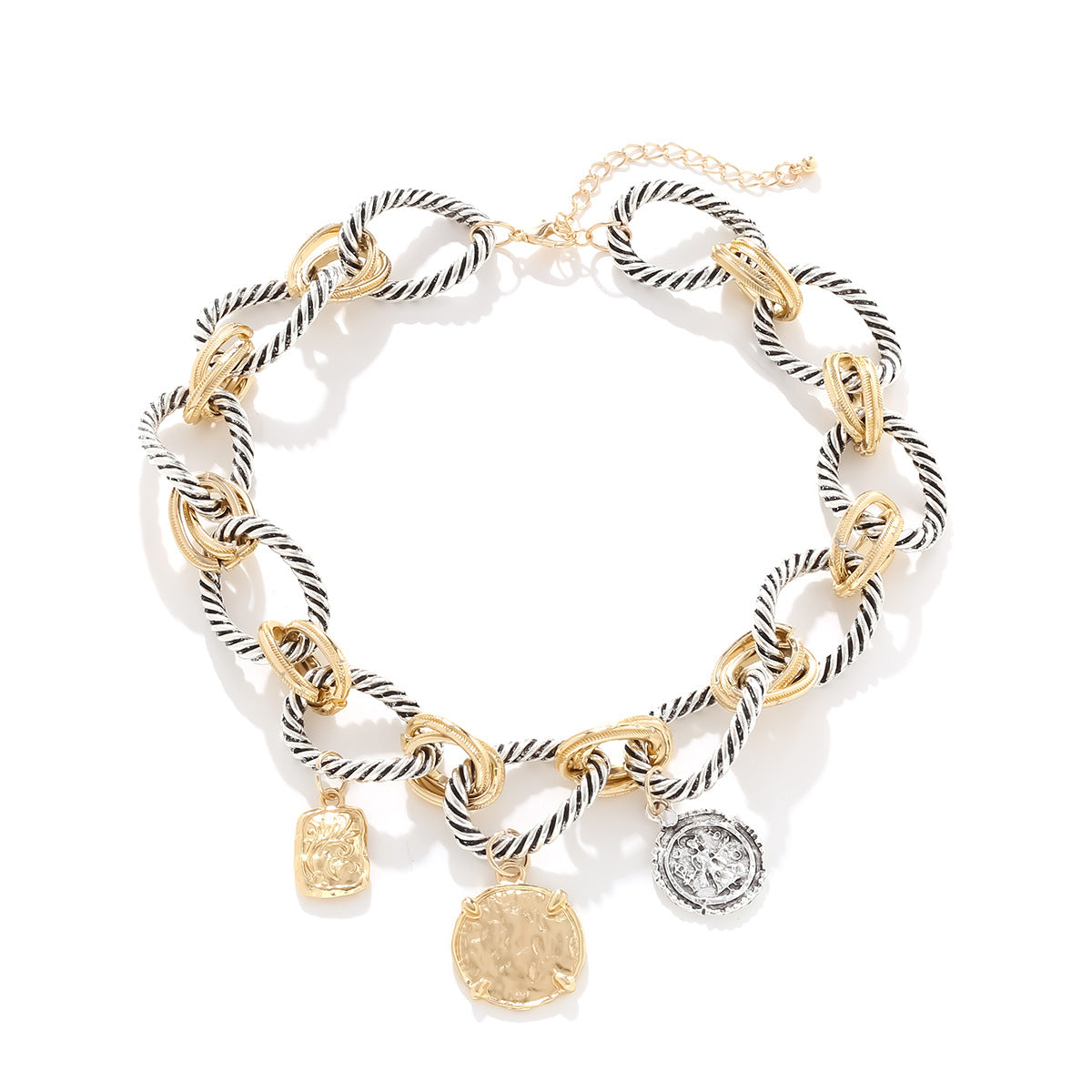 Retro Coin Pendant Necklace – Handmade Thick Chain Statement Jewelry for Women