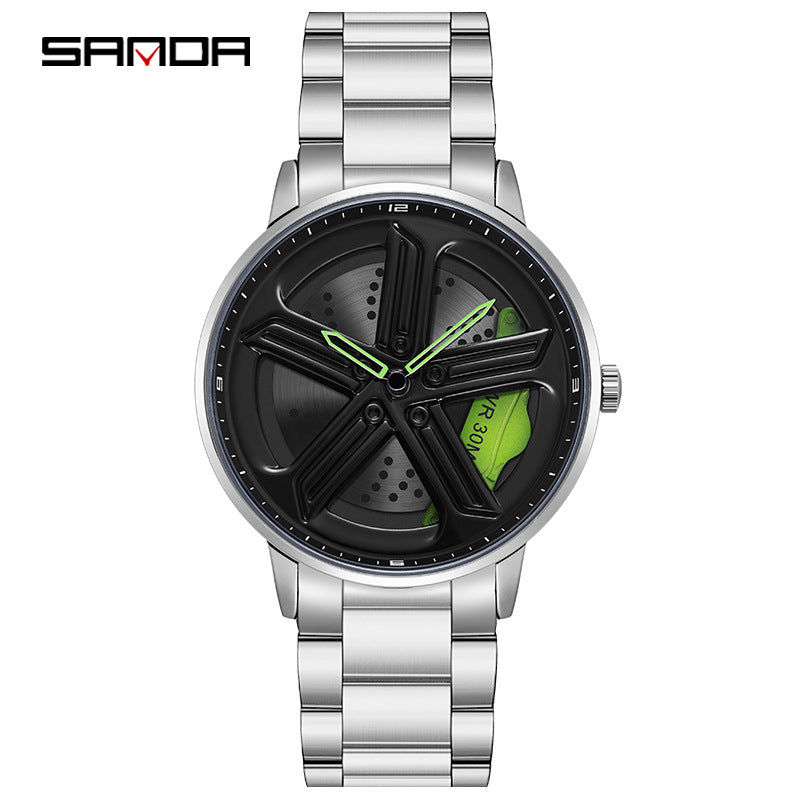Sanda Men’s Quartz Watch – 360° Rotating Dial, Stainless Steel Strap, Waterproof Wristwatch