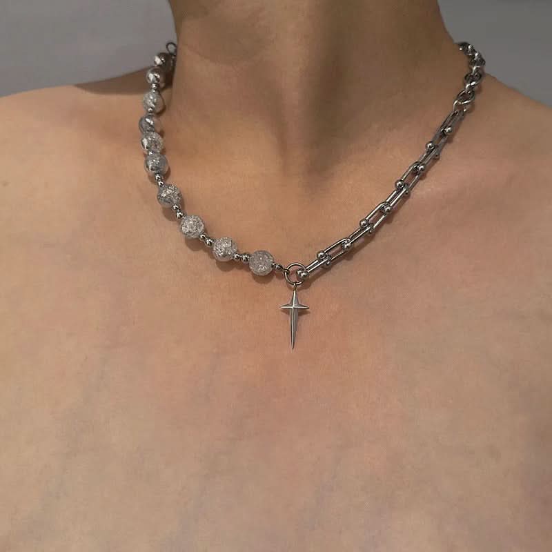 Men’s Hip-hop Style Pearl Cross Necklace – Clavicle Chain