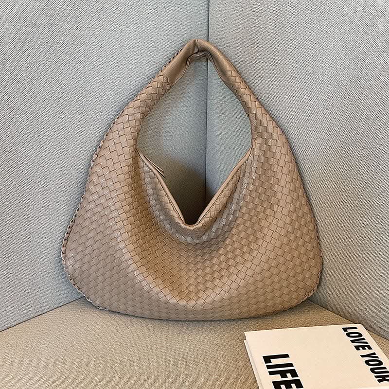 Women's Woven Shoulder Bag – Handbag with Zipper Closure and Inner Pockets