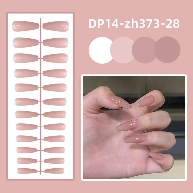 Long Ballet Shiny Trapezoidal Nail Stickers – 24-Piece Solid Color Set