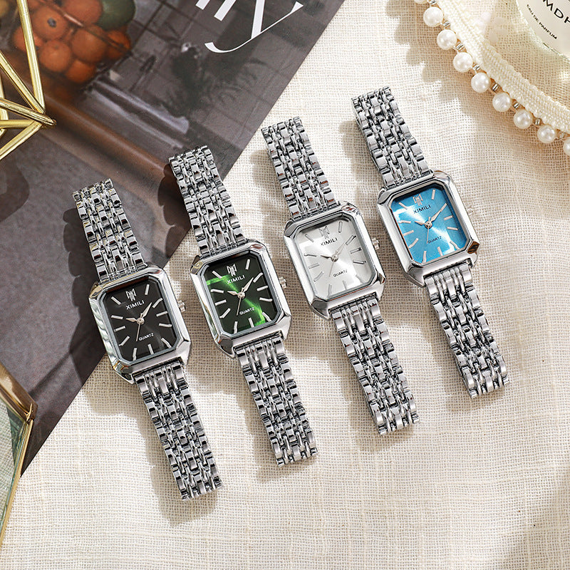 Women’s Square Dial Luxury Quartz Watch – Alloy Steel Strap, Fashion Student Style