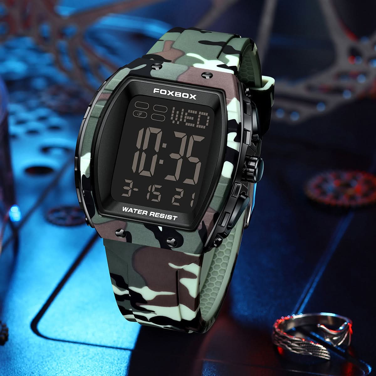 Men’s Digital Barrel Dial Watch – 50mm Large Face, Luminous Display