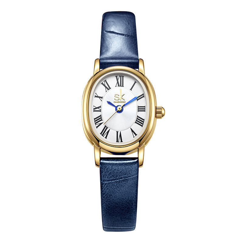 SK Women’s Retro Oval Quartz Watch – Leather Strap, 30M Waterproof Fashion Wristwatch