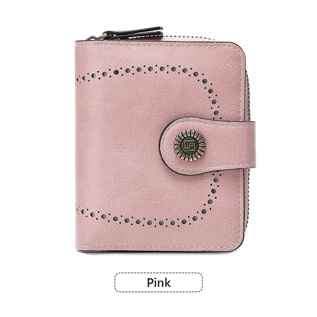 Women's Retro Short Wallet – Hollow Design PU Leather, Zipper & Buckle Closure