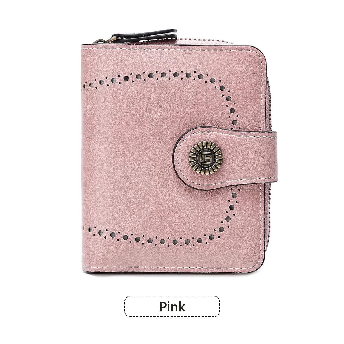 Women's Retro Short Wallet – Hollow Design PU Leather, Zipper & Buckle Closure