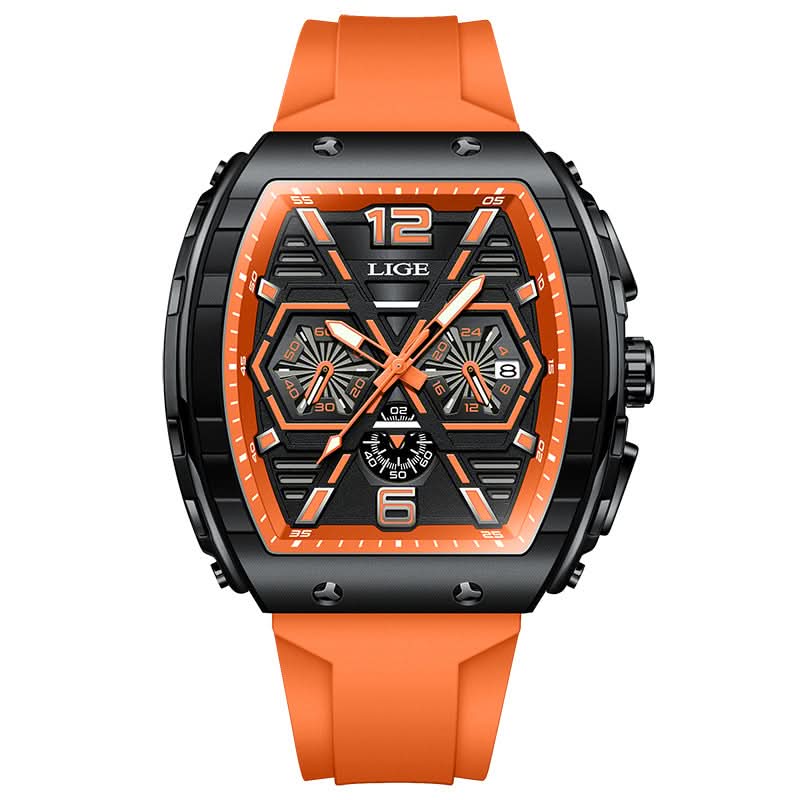Men’s Barrel-Shaped Sports Watch – Luminous Hands, Calendar Display