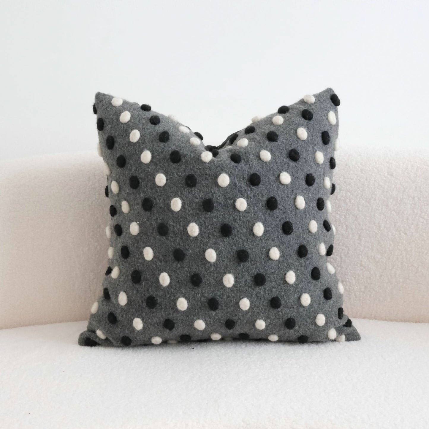 3D Black and White Polka Dot Wool Pillow - Decorative Sofa Cushion