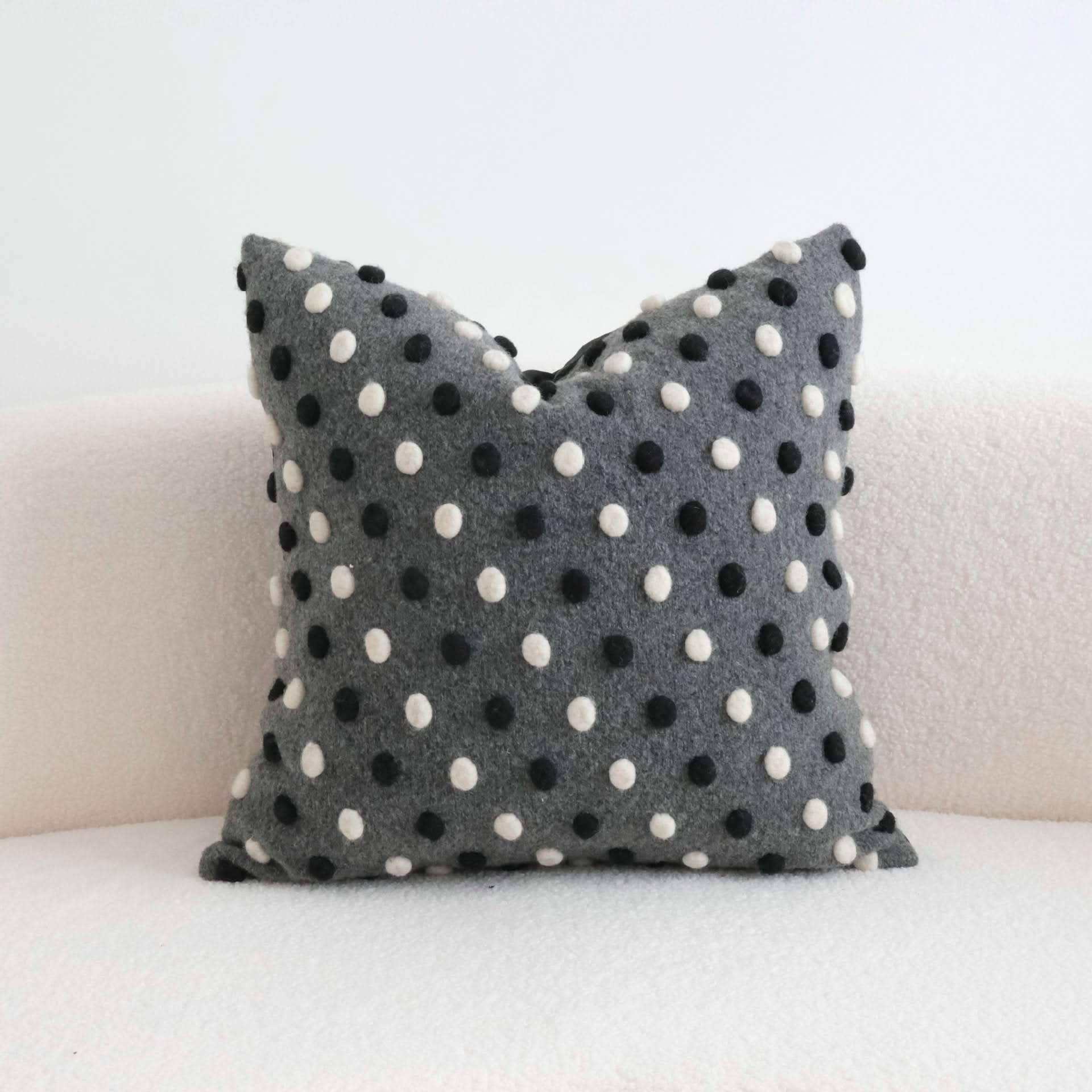 3D Black and White Polka Dot Wool Pillow - Decorative Sofa Cushion