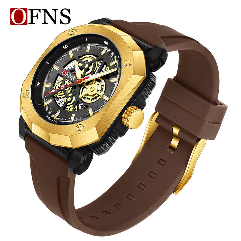 OFNS Men’s Square Quartz Watch – Luminous Hands, Calendar & Waterproof Design