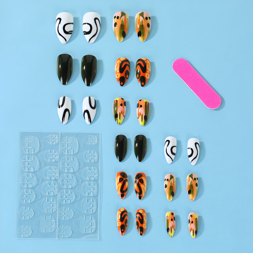 Eclectic Abstract Almond Press-On Nails – Graffiti-Inspired Design, Reusable Nail Art Set