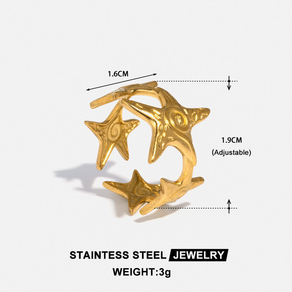 Starfish Open Ring – Retro Stainless Steel Adjustable Ring for Women