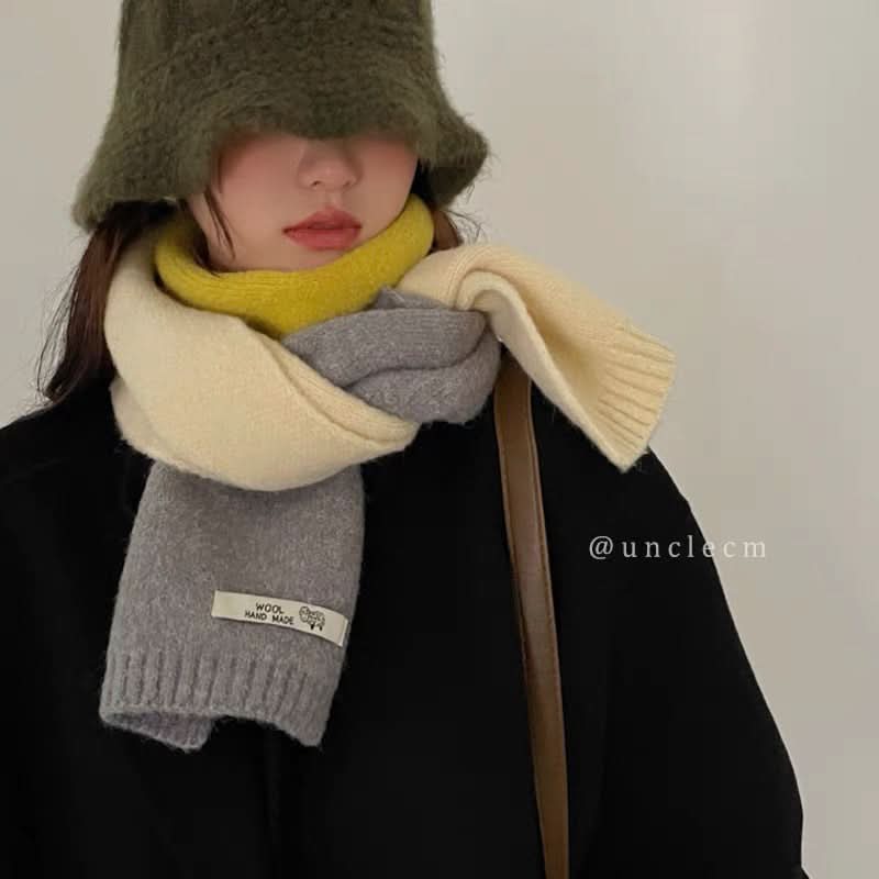 Contrast Color Knitted Scarf for Women