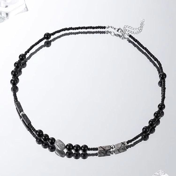 Men’s Black Beaded Necklace – Trendy Natural Design