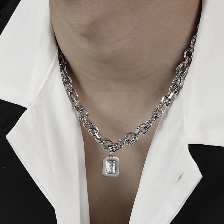 Men’s Hip-Hop Zircon Square Pendant Necklace – Trendy Clavicle Jewelry