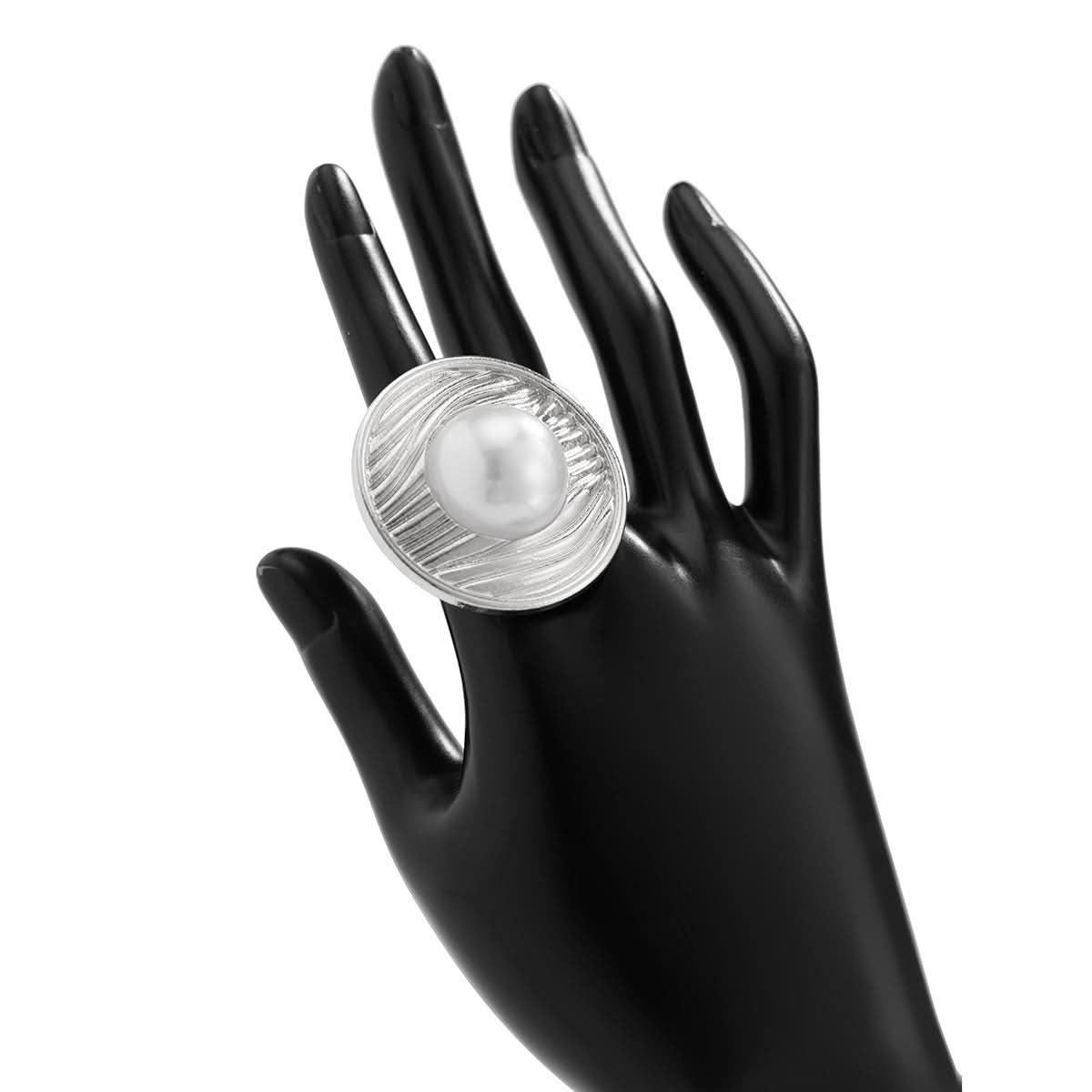 Women's Exaggerated Pearl Open Ring – Geometric Gold & Silver Statement Jewelry